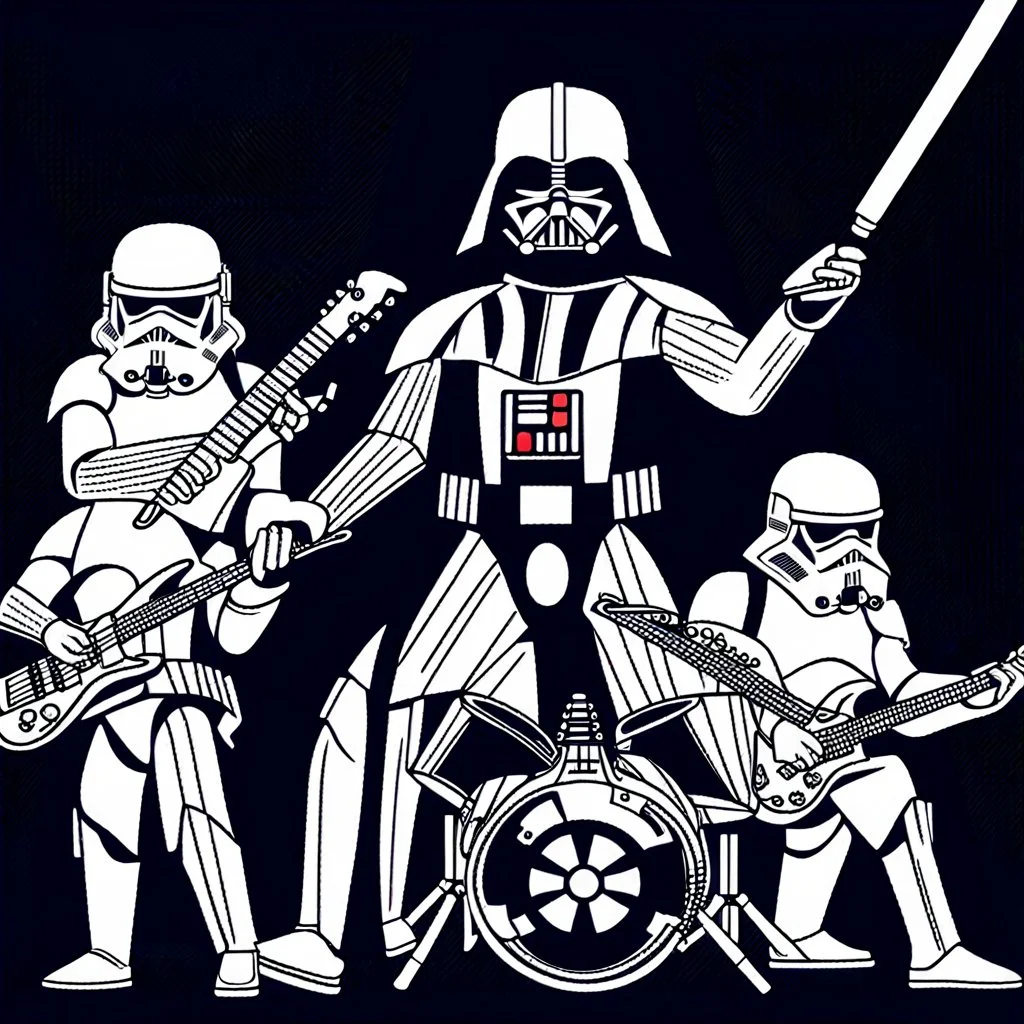 Darth Vader and the Stormtroopers performing as a rock band