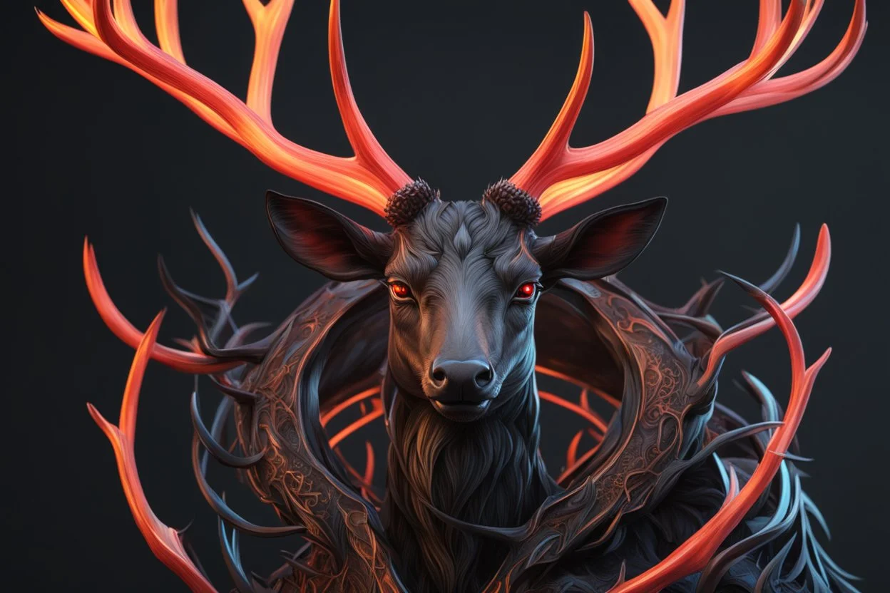 Shadow symbiote in 8k realistic anime e drawing style, human model, close picture, Deer them, neon crystal antlers deer, intricate details, highly detailed, high details, detailed portrait, masterpiece,ultra detailed, ultra quality