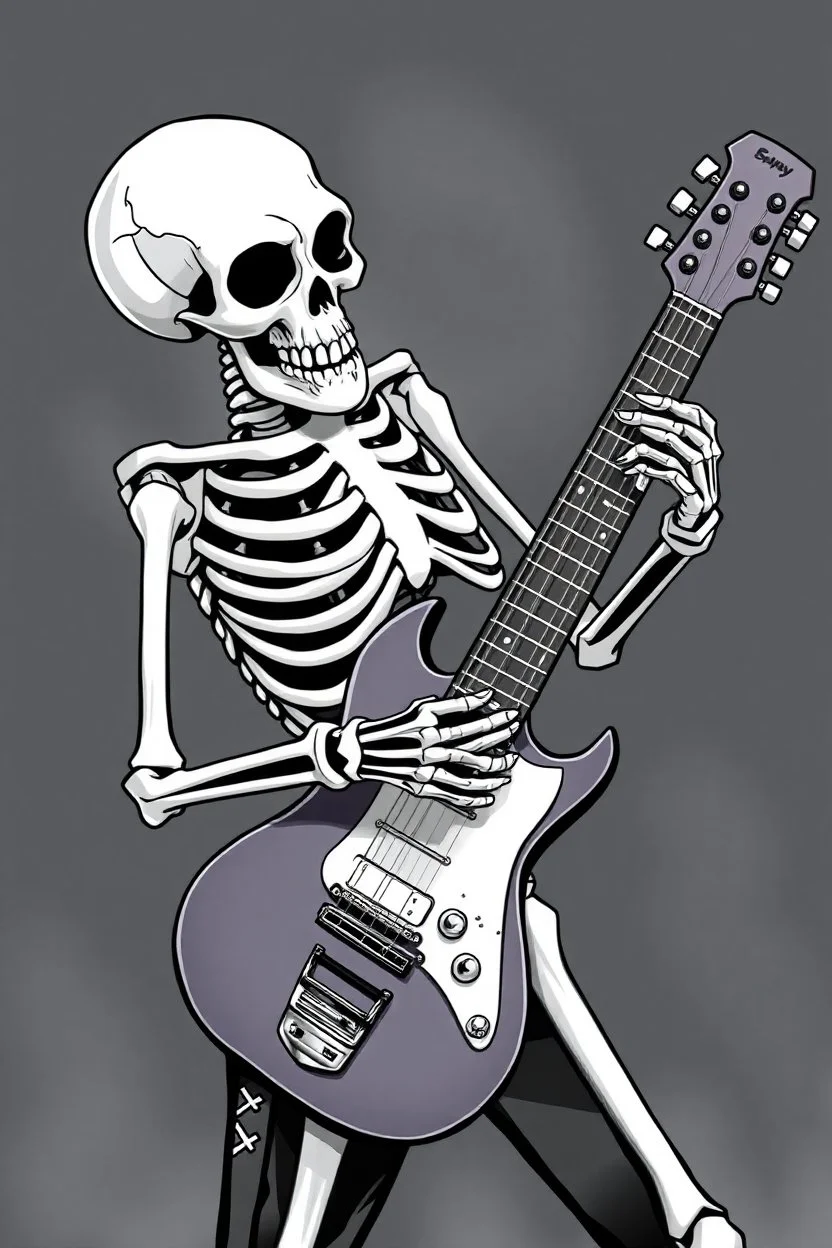 SKELETON EMBRACING HUGGING A GUITAR