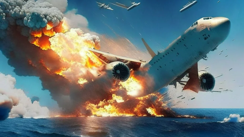 fighter jet fires missile at passenger 747 plane and it explodes over the ocean