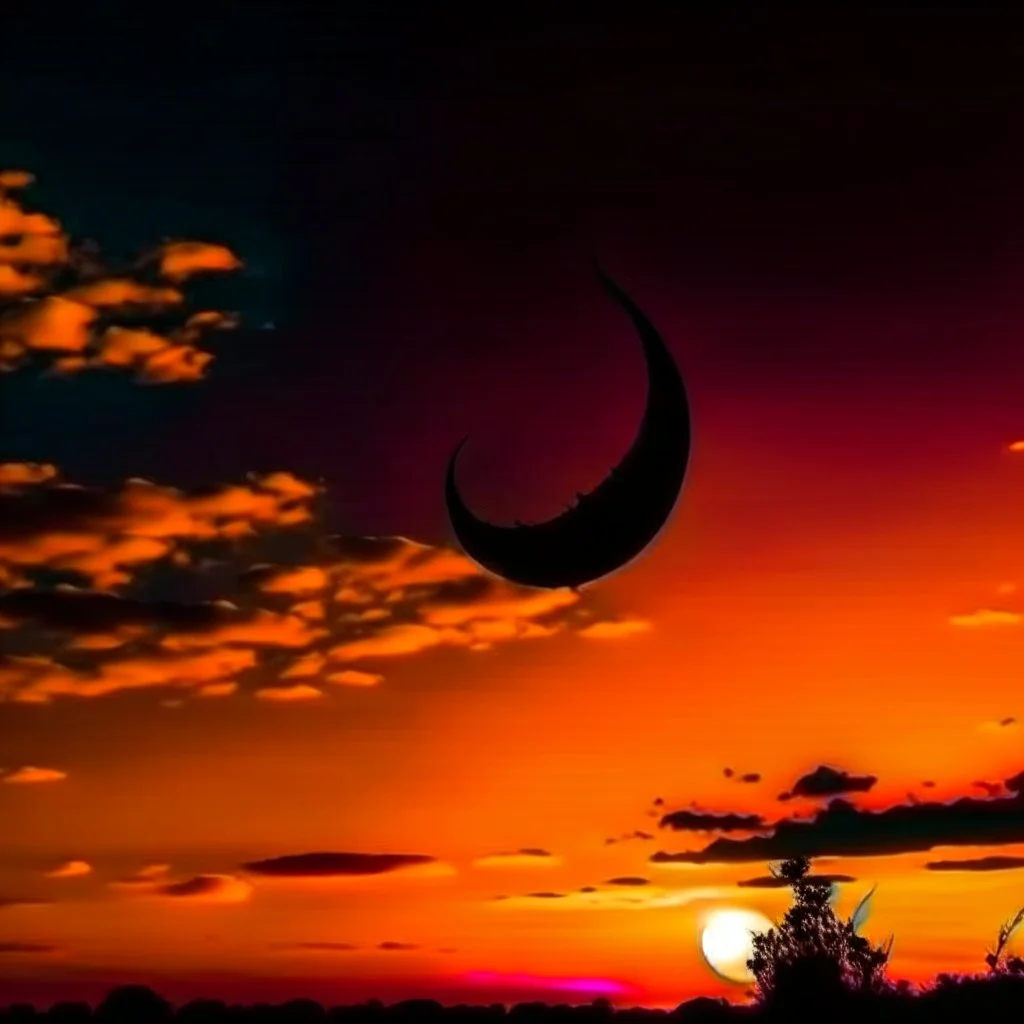 Abstract The crescent moon appears in the sky at sunset