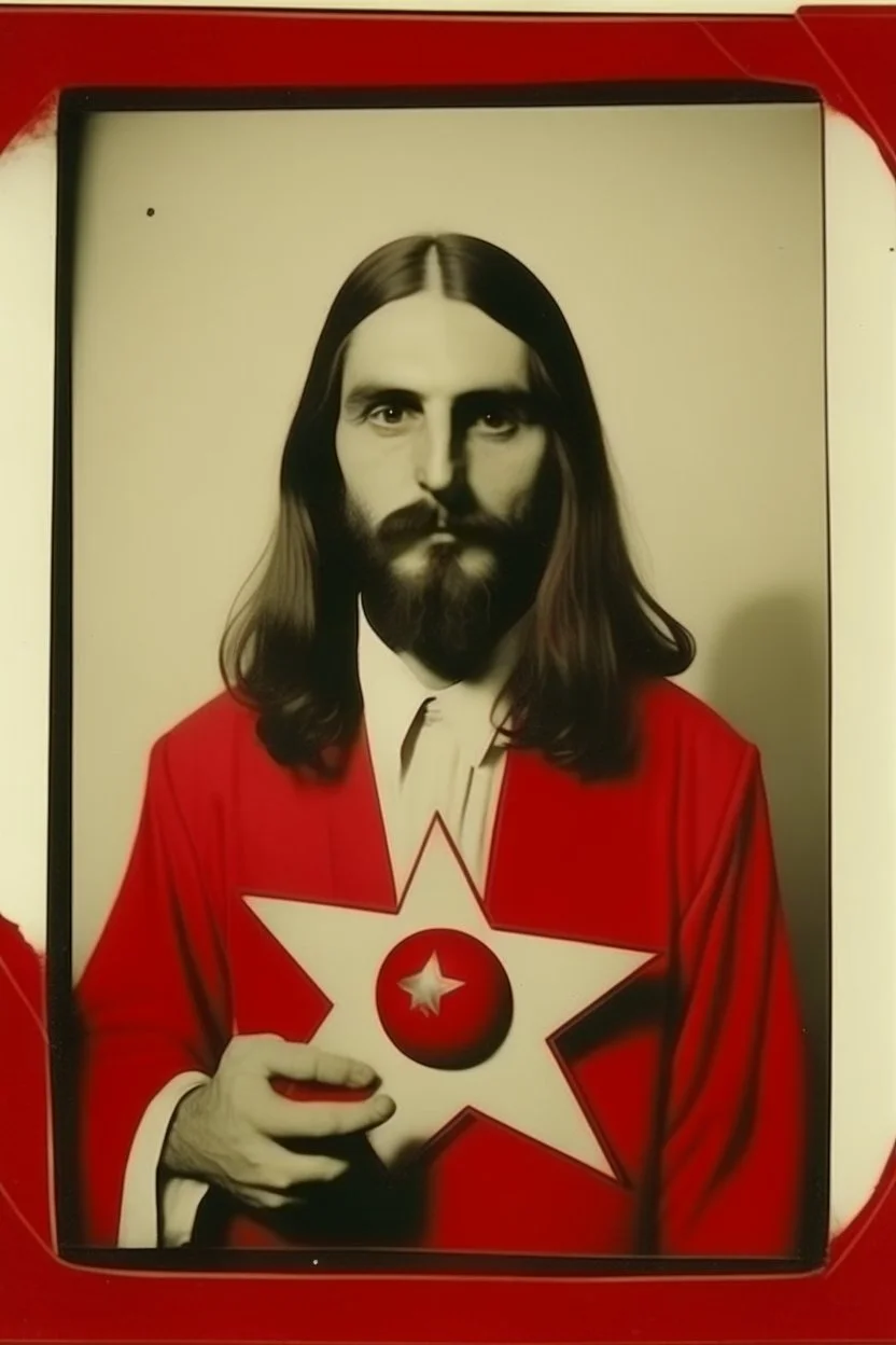 Polaroid photograph of Jesus Christ in communist clothing holding a red star