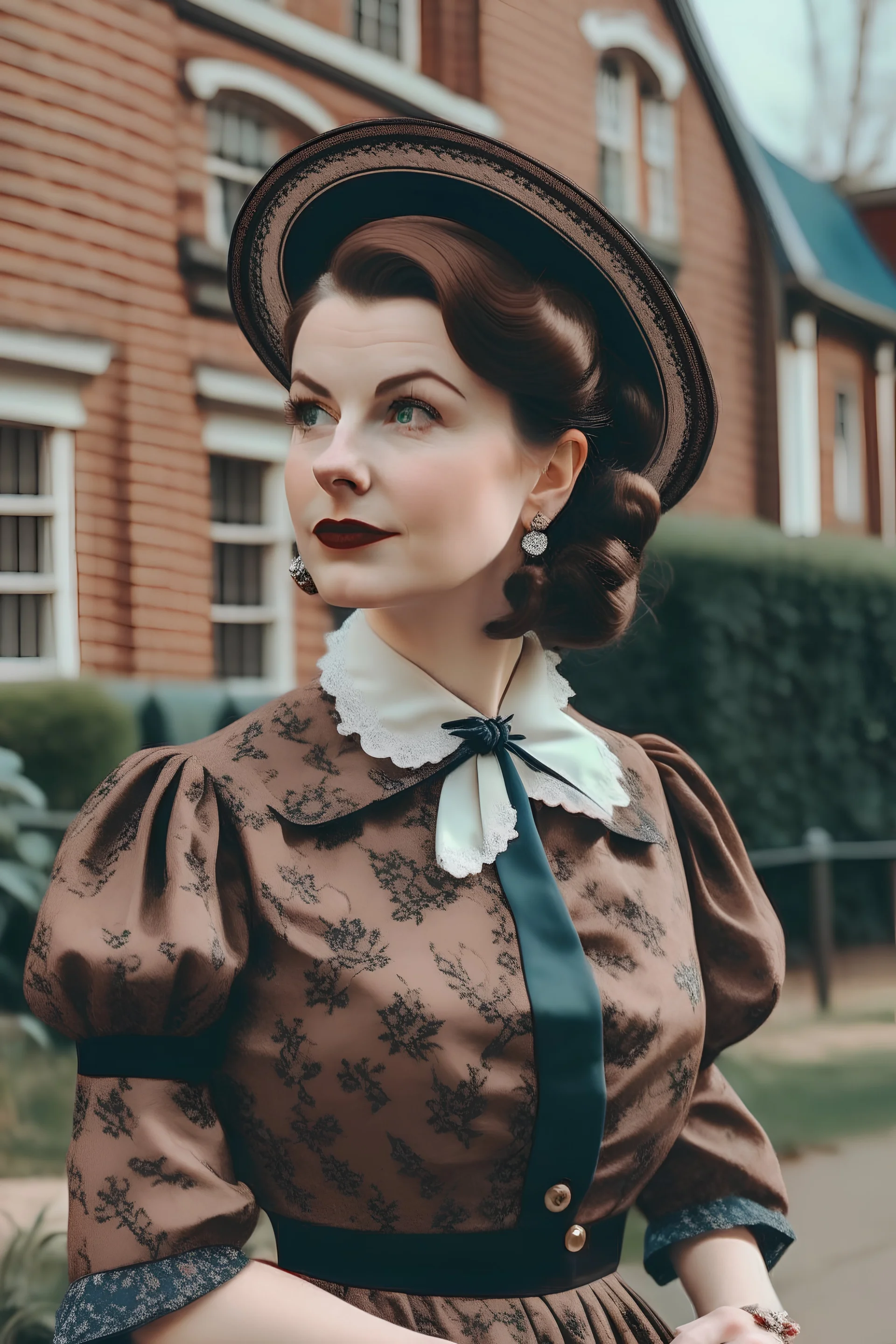 woman wearing a 50s and Victorian-inspired outfit