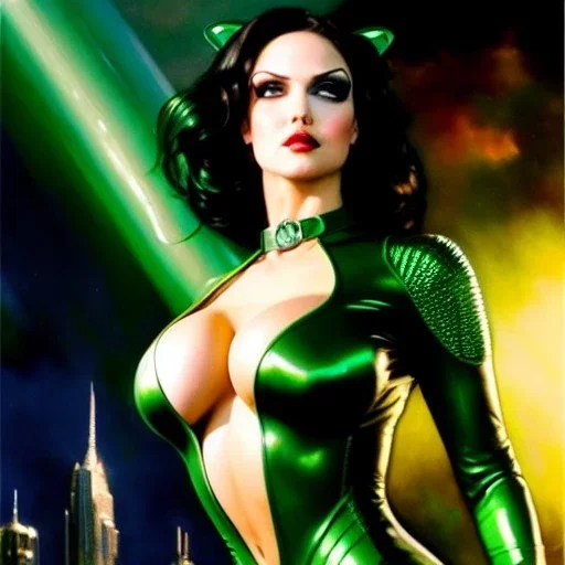 fullbody portrait 'beautiful Sexy Busty CatWoman',wearing skintight transparent suit,crystal clear green eyes,painting by gaston bussiere, greg rutkowski, yoji shinkawa, yoshitaka amano, tsutomu nihei, donato giancola, tim hildebrandt, oil on canvas, cinematic composition, extreme detail,fit full head inside picture,32k