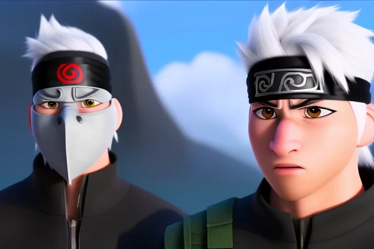 Kakashi Hatake, Shinobi, jonin, white tall hair, black face mask, black naruto leaf ninja headband, Left eye red, Green military-style vest, white hair, naruto shippuden