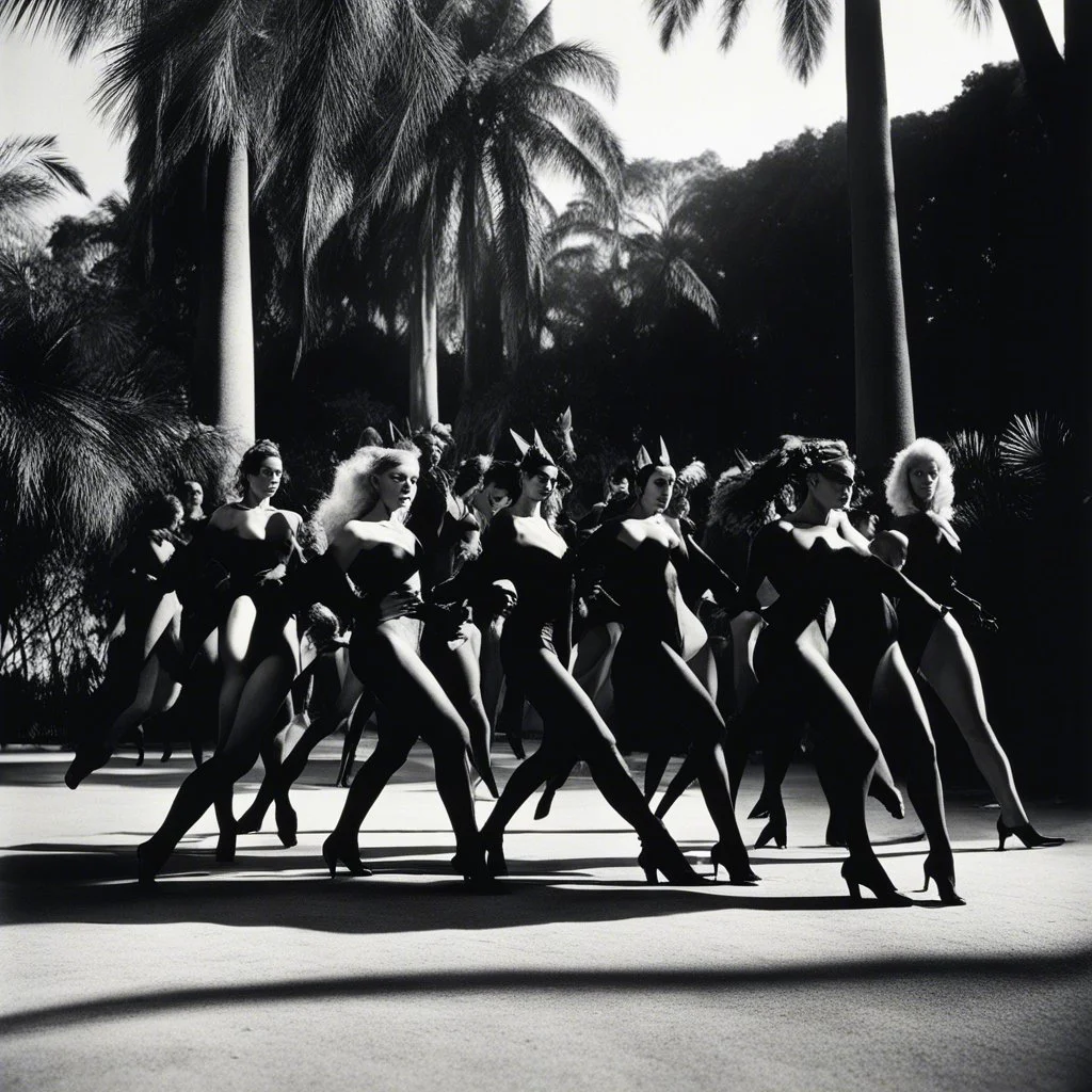 [high res photo by helmut newton] As the night falls and shadows lengthen, the campus is transformed into a playground of forbidden desires and secret fantasies. The women and their minions navigate this world of power and submission with a sense of purpose and freedom, each fulfilling their role in this intricate dance of dominance.