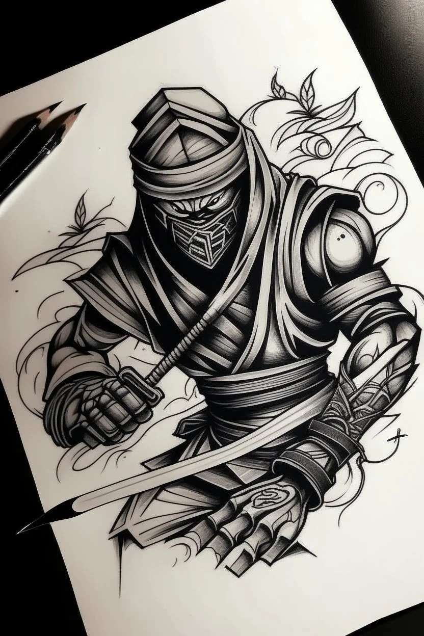 A ninja Traditional style tattoo drawing