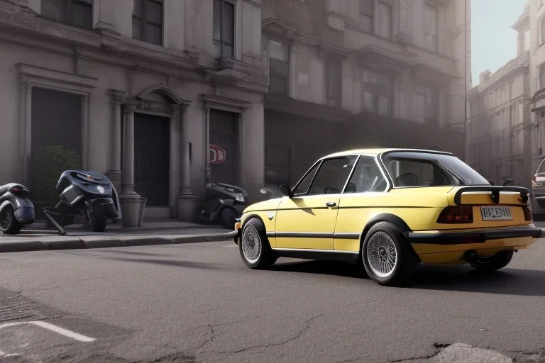 a 1990 bmw 2-door 4k ,ultra realistic,concept, 4k ,on street, parked in crowded city