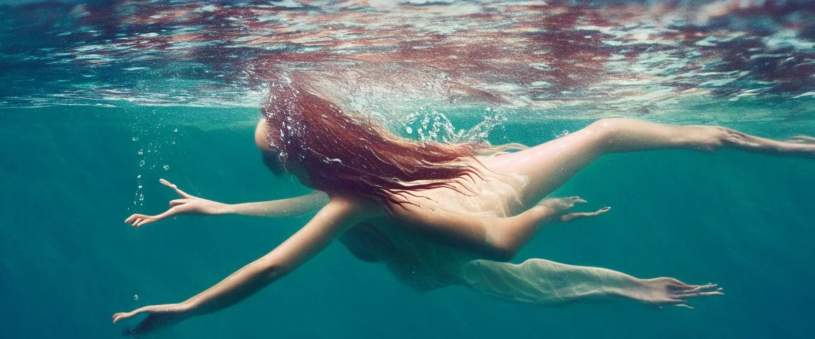 woman reaching the surface of the ocean