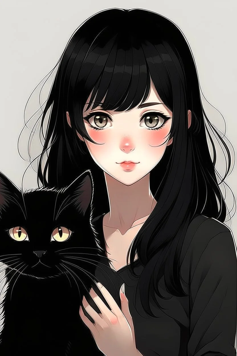 Premium Photo | Cute black cat portrait manga anime style isolated on white  background