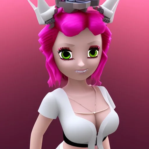 ROBLOX woman character pink hair with horns with white t-shirt and black tie