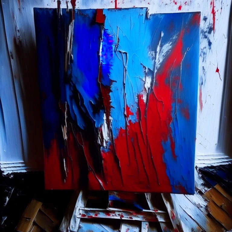 Blue and Red Painting on Wooden Easel, Abstract Acrylic Painting Inspired by Fred Williams, Acrylic Painting on Oil Canvas, Coherent Painting Inspired by William Turner Inspired by Frederick Church Inspired by William Turner of Oxford, Varnish on Canvas, Inspired by Clive Gray, Acrylic on Canvas, Canvas Oil, abstract painting, inspired by Richter