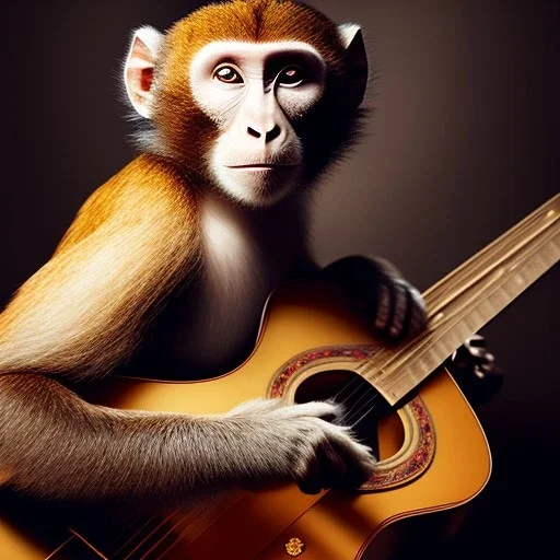 Audobon painting of a monkey playing a guitar, 6 strings, fingers