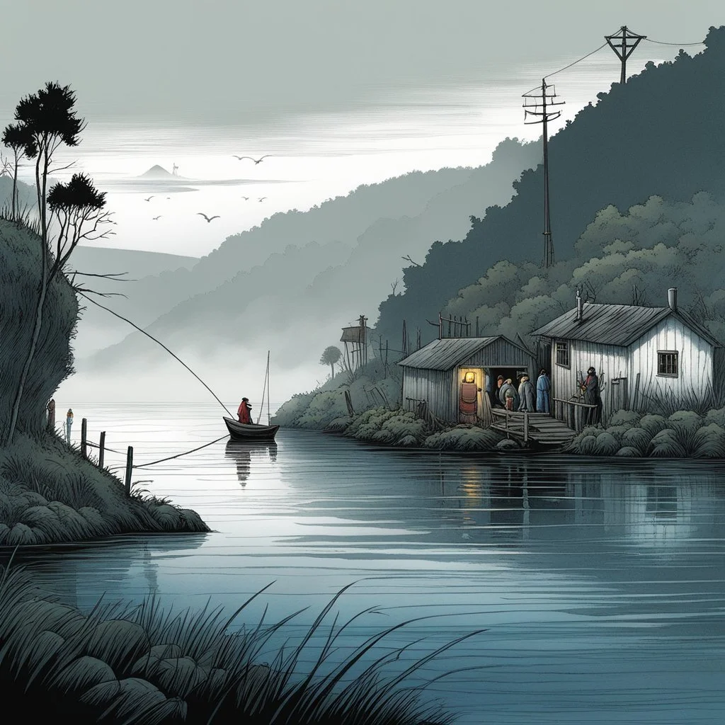 [illustration by Marcel Gotlib] a small fishing village on the mystical island of Chiloé, shrouded in fog and mystery. The villagers whisper about the ancient creatures that lurk in the shadows, tales passed down through generations. One night, a young fisherman named Mateo sets out to sea, unaware of the dangers that await him. As he casts his nets into the dark waters, a creature unlike any he has ever seen emerges from the depths. With the body of a fish and the face of a human, it is a La Pi