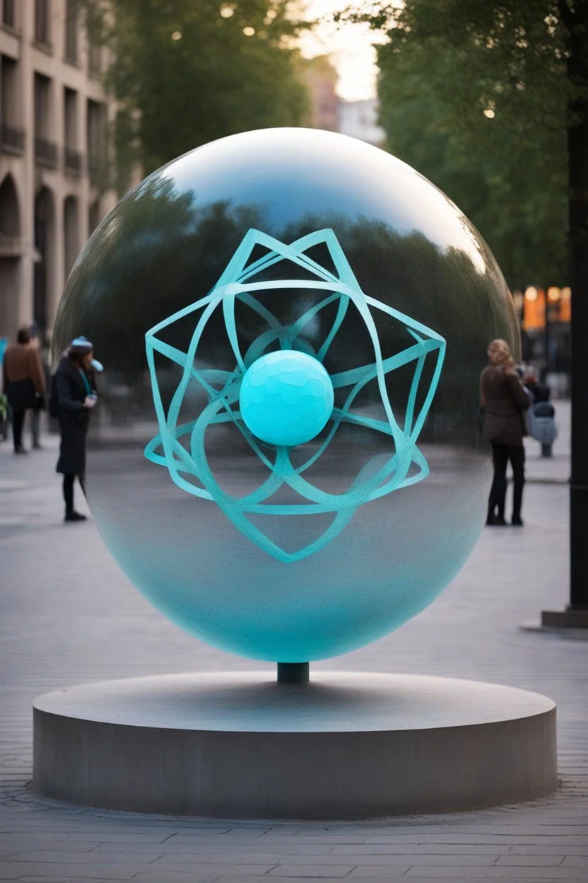 статуя на улице, Шар как атом/молекула: Сделать поверхность шара похожей на модель атома или молекулы, используя геометрические формы, светящиеся элементы или проекцию. . Для этого можно использовать различные геометрические формы, такие как круги, треугольники, шестиугольники и т. д., чтобы создать абстрактное изображение структуры атома или молекулы. Кроме того, возможно использование светящихся элементов, чтобы придать статуе особую магическую атмосферу и привлечь внимание прохожих ночью.