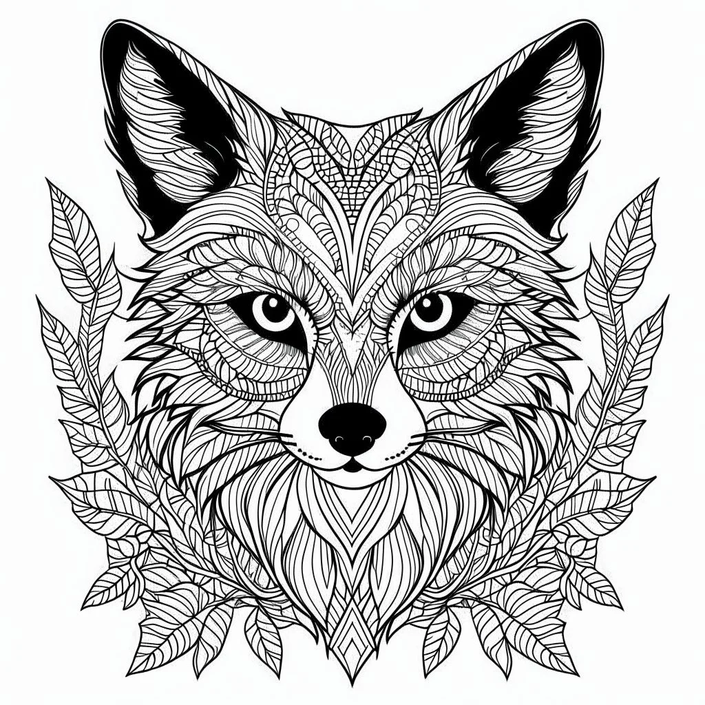 fox, realistic, coloring page, Animal, mandala, coloring book, clean line art, wildlife-inspired, kid style, –no sketch, color, –ar 3:4, white background, minimalistic black lines, 8k, minimal black color, low level black colors, coloring page, use pure black and white colors, avoid thick black colors, thin black line art, avoid colors, perfect shape, perfect clear lines, clear edges, fill total edges, exact perfect edges, not use black colors, dont use black colors