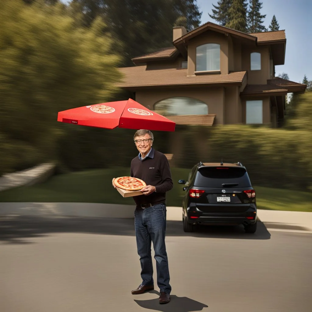 Pizza delivery to the home of Bill Gates.