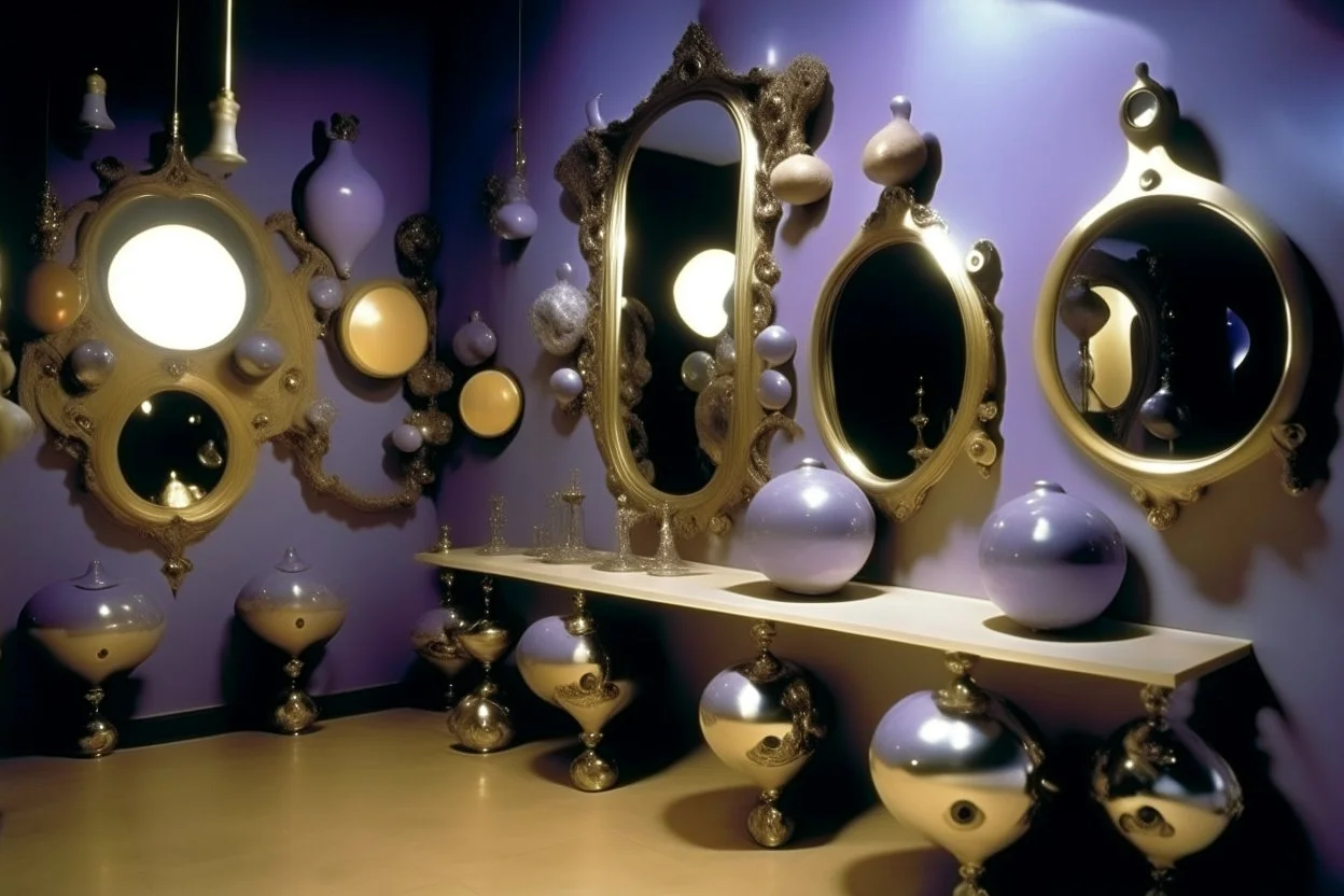 A light purple realm with magical mirrors painted by Salvador Dali