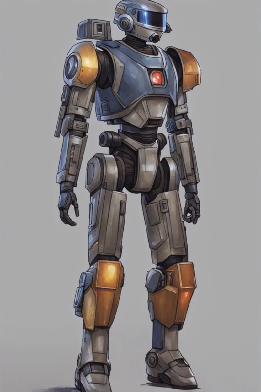 A Star Wars Combat Droid, Wearing Cowboy Clothes, Armor looks similar to Halo, Wearing a cowboy hat.