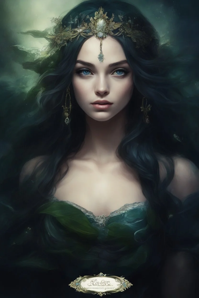 Dark green Water lilies Dark curls long hair Dark Fairy princess rapunzel hair queen crown dragonflies fireflies elven tiara flowers fairy wings saphire