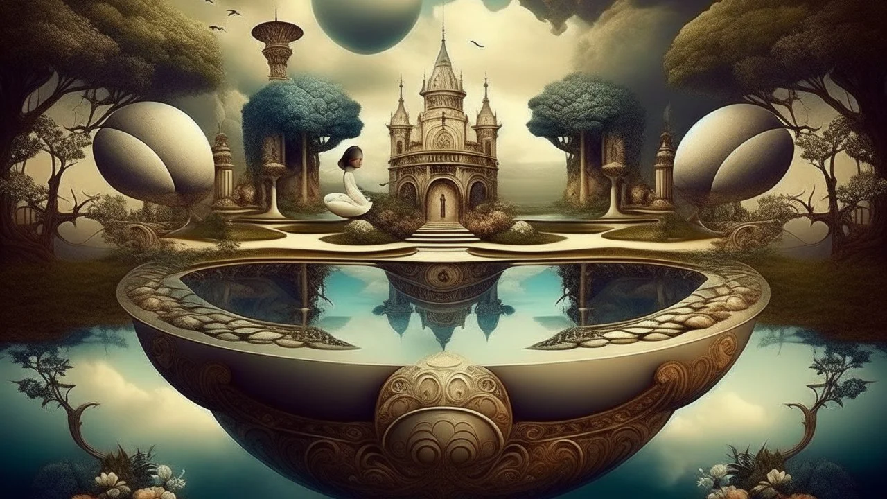 dadaism, relaxation, luxury, dream world, calm beauty, symmetry, fantasy world, magic, beautiful composition, exquisite detail