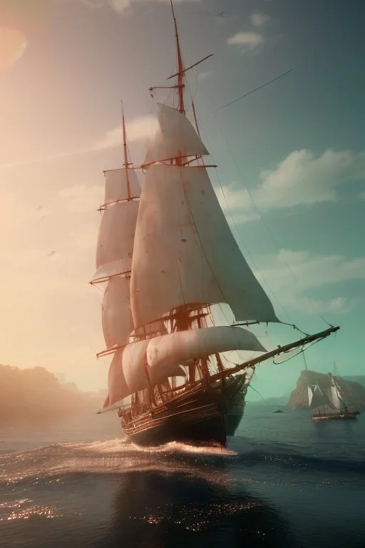 photo of a ultra realistic sailing ship, dramatic light, pale sunrise, cinematic lighting, battered, low angle, trending on artstation, 4k, hyper realistic, focused, extreme details, unreal engine 5, cinematic, masterpiece, art by studio ghibli, intricate artwork by john william turner