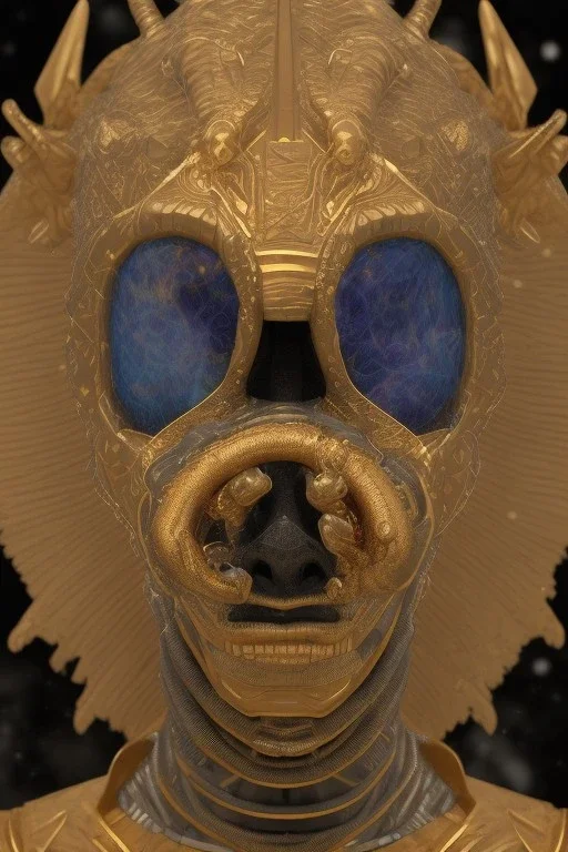 black male African Egyptian alien, cracks in the voodoo head, wicked, eyes, crown, Elephant, 8k, finely detailed, photo realistic, tiger turquoise skull head gold dragon space alien snow skeleton gold teeth silver crown silver space face mask