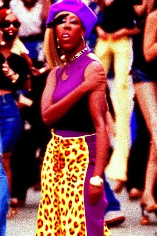 year 1996 denim fashion. Loose skirt, low waist. Colors: denim blue, blue, purple, cream, khaki, light green, lilac, plum, orange, terracotta, red, light yellow, pink, dark blue, beige. Latex in small part. Cheetah pattern. Gwen Stephani, Missy Elliot, Shirley Manson.