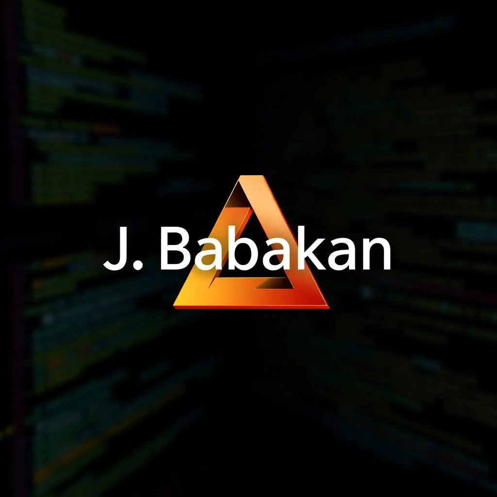 create a logo for me "J. Babakan" .i am an ai programmer artist i want a 3d graphical Logo ,ai ,code, flow charts blended at background
