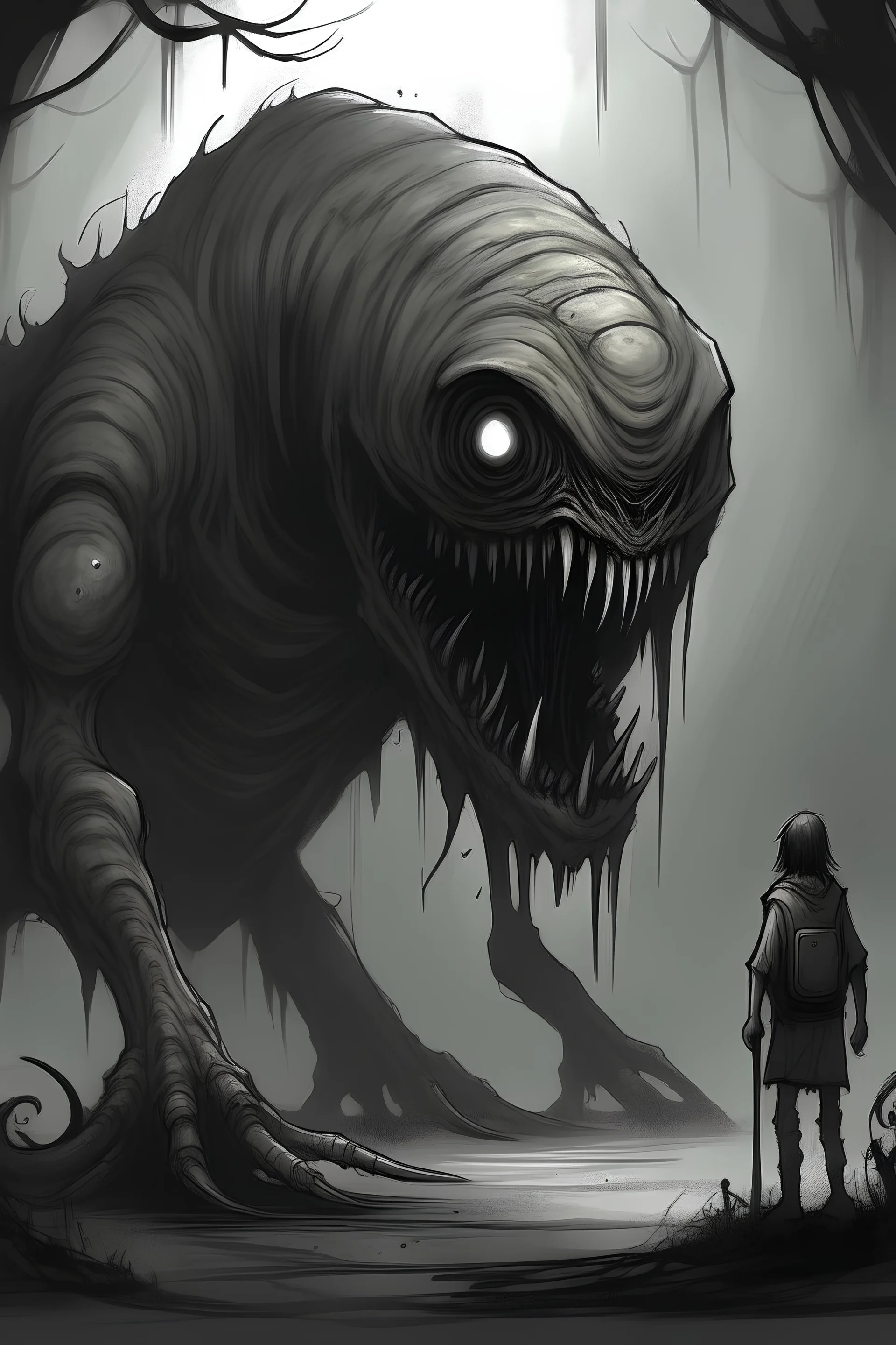i whant a big realistic monster in the style of the scp foundation and horror