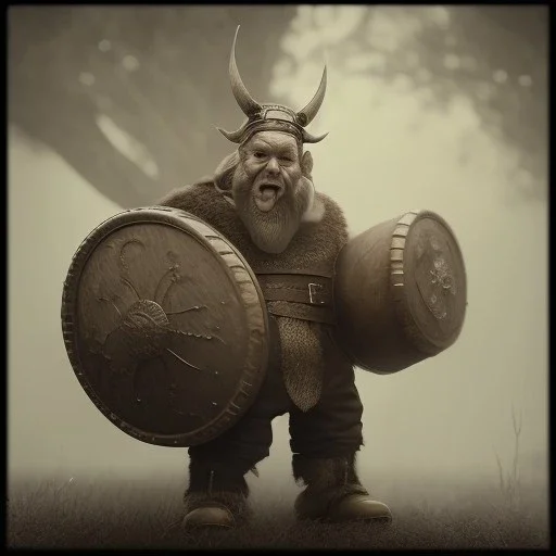 A viking playing on a drum, scary, steam punk, realistic, made in octane, cinematic, ultra-realistic, extremely detailed octane rendering, 8K, VRAY Super Real ar 2:3, dof photorealistic futuristic 50mm lens hard lighting dark gray tintype photograph, realistic lighting, sepia color