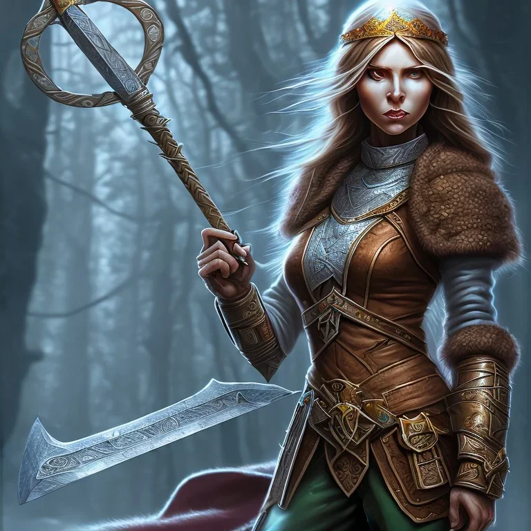 dungeons and dragons, female elf, druid, brown hair, brown eyes, full body, realistic face