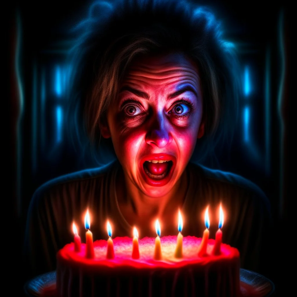 loab horror woman birthday, motion blur, 8k, downlight, soft light, depth of field, photorealism, trending on art station, lotsa detail