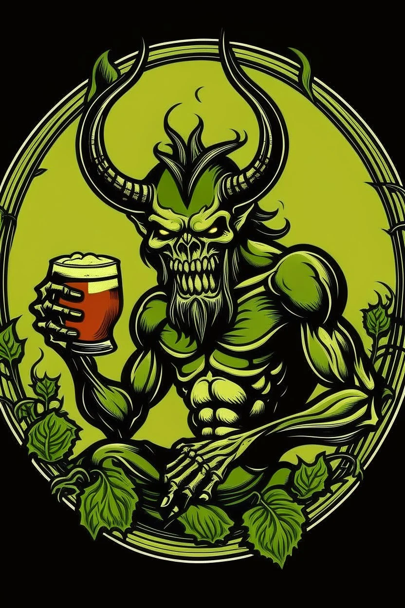 logo d'un demon au jardin d'eden buvant de l'alcool