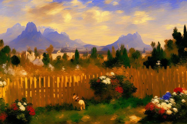 Sunny day, distant mountains, fence, edouard manet impressionism painting