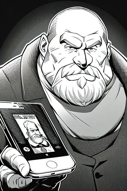 old man at phone, greyscale