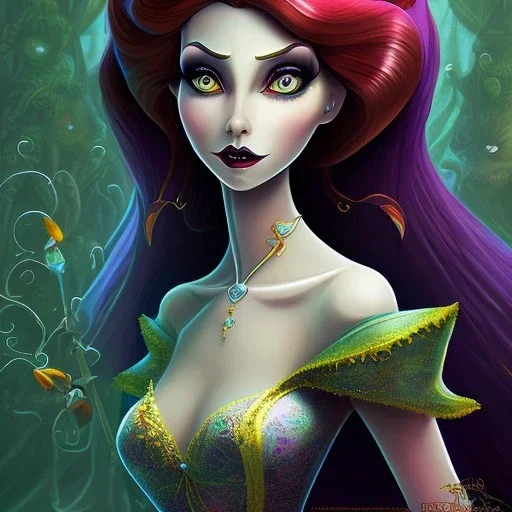 extrem tim burton style and disney style of the evil stepmother, sharp focus, beautiful eyes