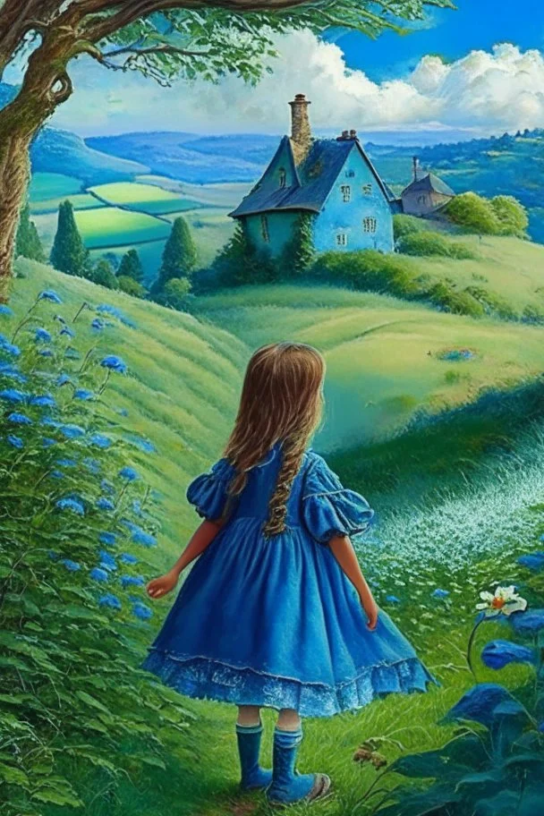 Once upon a time, in a small village nestled between rolling hills and lush green fields, there lived a curious teeneage girl named Lily. She was an imaginative child with blue dresswith an insatiable desire for adventure.