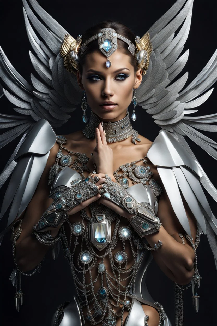 Digital photography,beautiful angel cyborg jewelry diamonds,full body