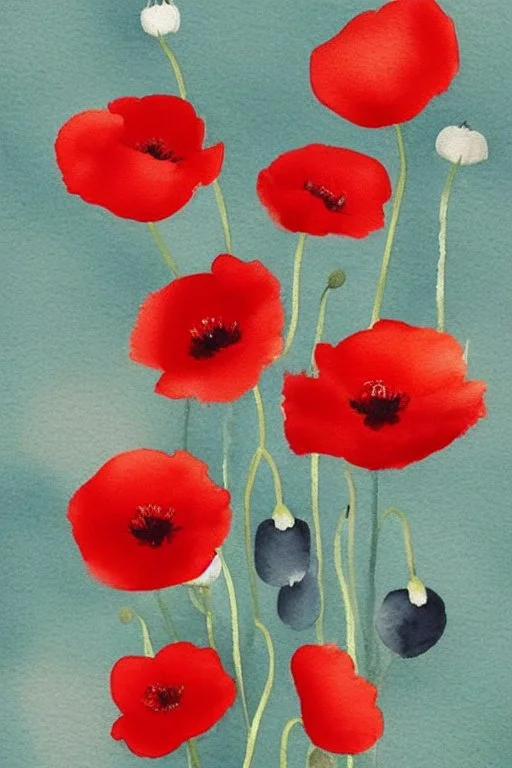 A minimalist watercolor painting of a group of poppies and tulips with a white background, inspired by the work of Luke Chueh. The flowers are losing their petals, but remain beautiful in their imperfection. The muted colors evoke a sense of poetry and spiritual evolution, while the connectedness of the flowers is emphasized by their placement on a postage stamp. This painting would make a great addition to any Pinterest board.