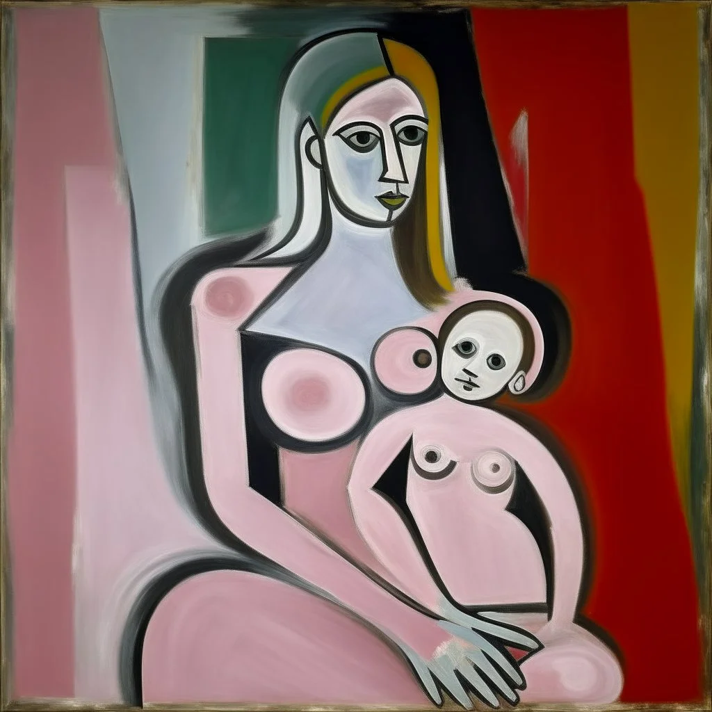 picasso Neoclassicism pink woman and one child