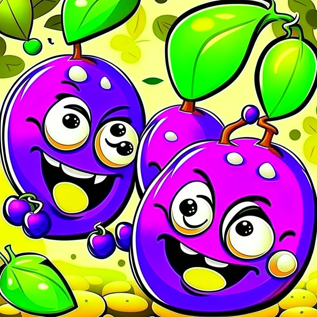 Cartoon illustration for children: juicy prunes