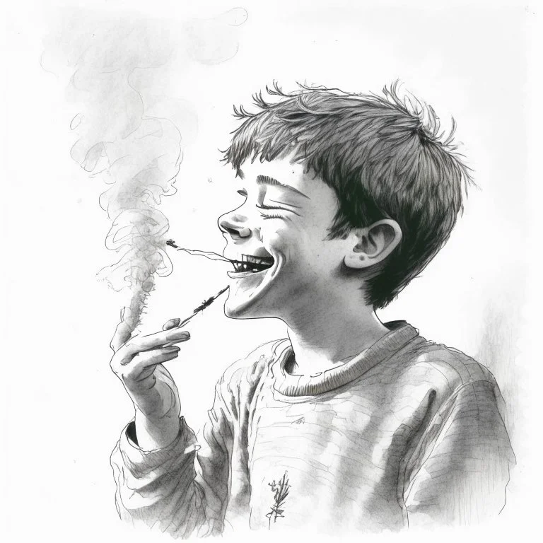 A boy enjoying the intoxicating feeling from smoking weed, pencil sketch