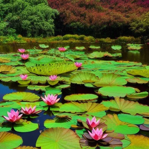 Lotus pond in forest psychedelic