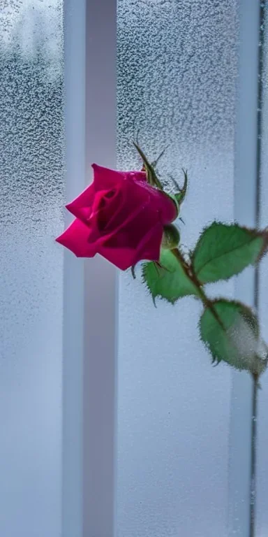 a rose behind a frosted window pane