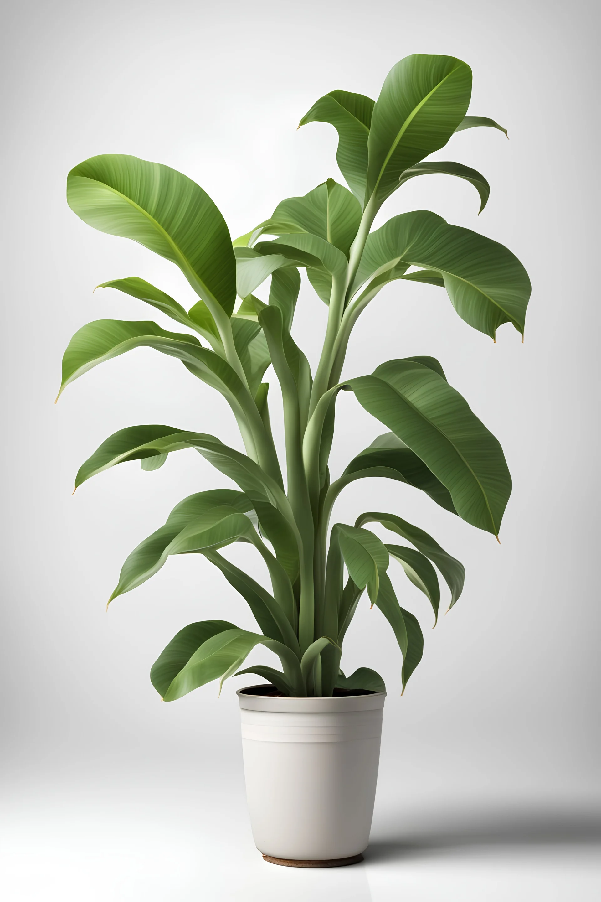 Potted banana plant isolated on white background