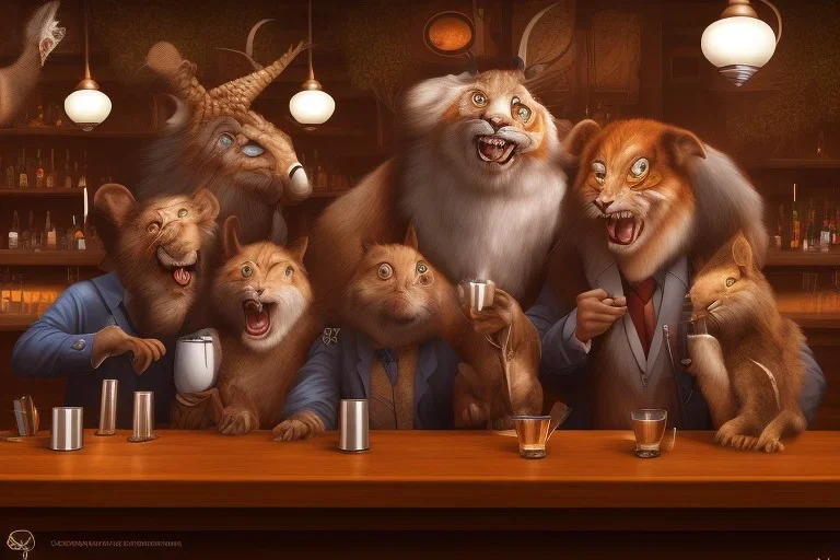 animals acting like people in a bar