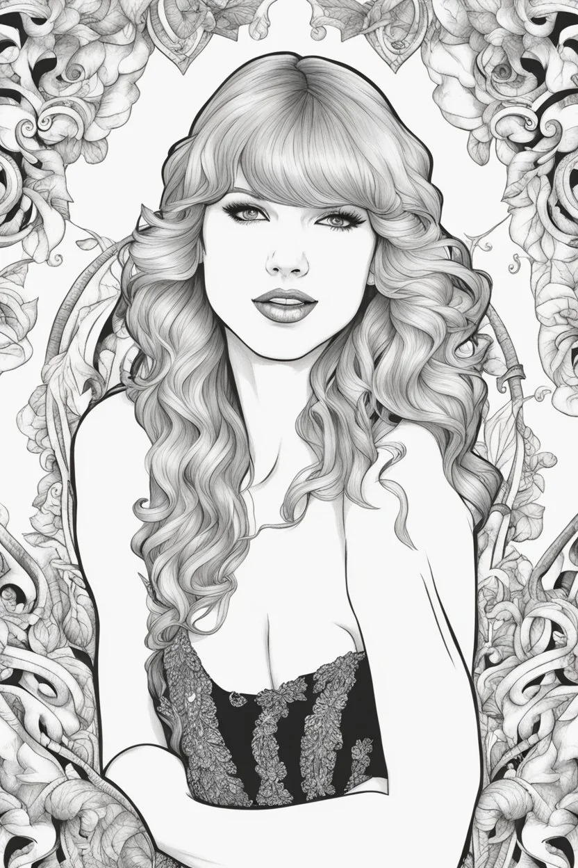 coloring pages of taylor swift for adults, Designs Black and white, No Shading