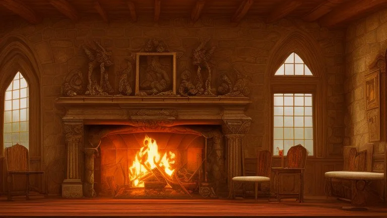 large fireplace in a great hall of a stone castle