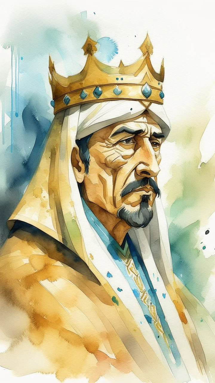 dnd, fantasy, watercolour, humongous strokes, stylistic, portrait, illustration, furry, Arabic Saudi king personable face